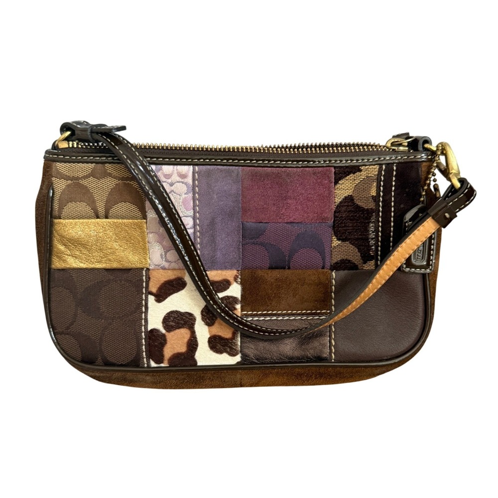 Coach Wristlet Patchwork Signature C Leopard Brown Womens Y2K Bag H05S-7071